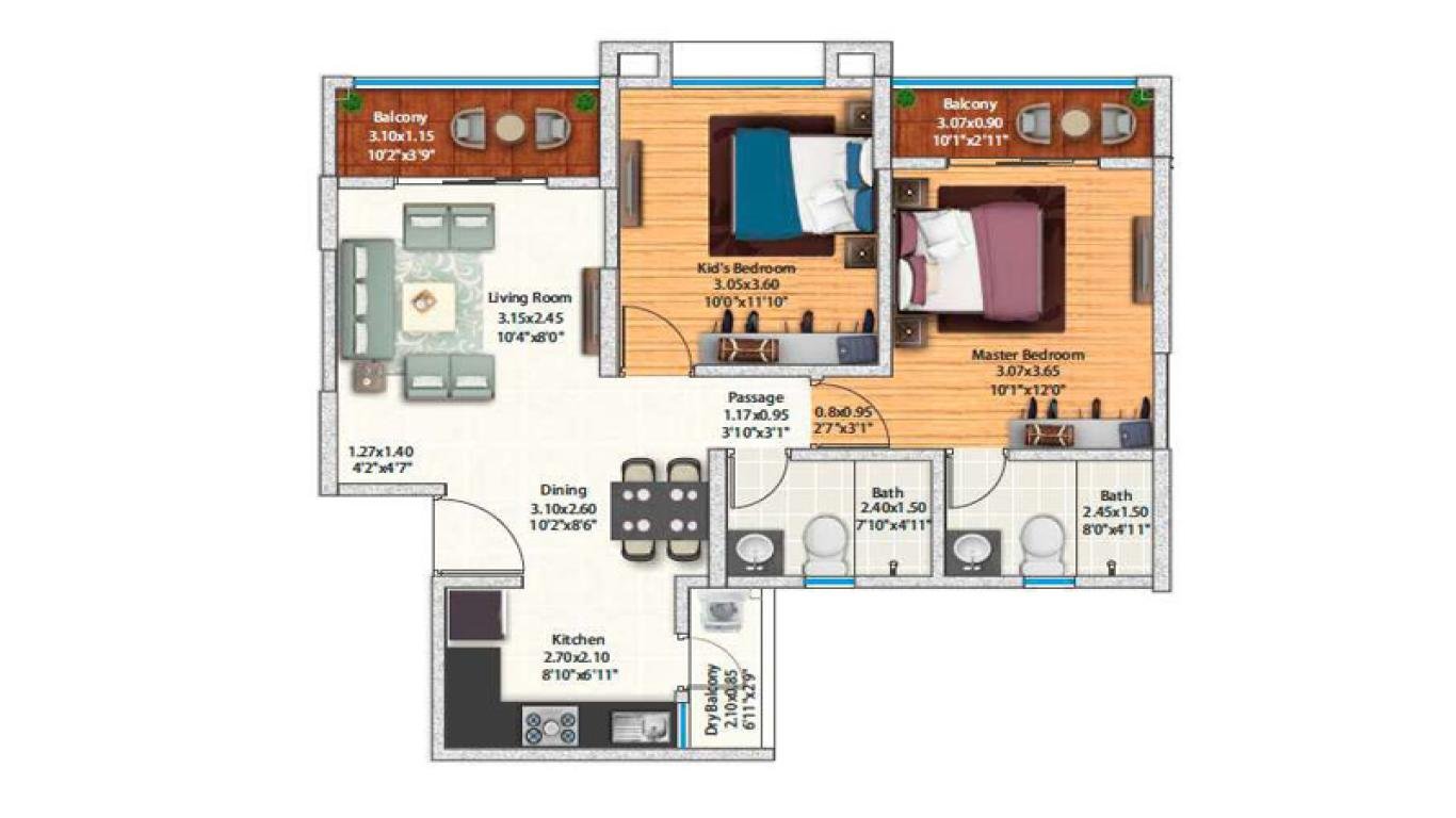 prestige city ghazibad 3 BHK floor plan